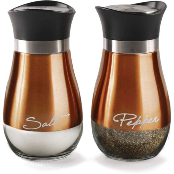 Circleware Cafe Contempo Elegant Glass Shakers Copper Salt & Pepper 22668252A-SP - Picture 1 of 3